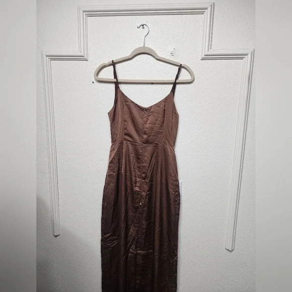 Lulus Lovely Drama Brown Satin Sleeveless A-Line Maxi Dress Wedding Party Prom - Picture 11 of 12